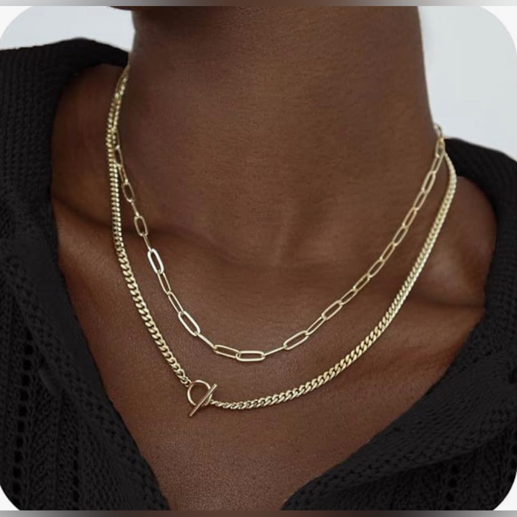 Nwt Gold Layered Necklaces For Women, 14k Dainty Gold Chain Necklace